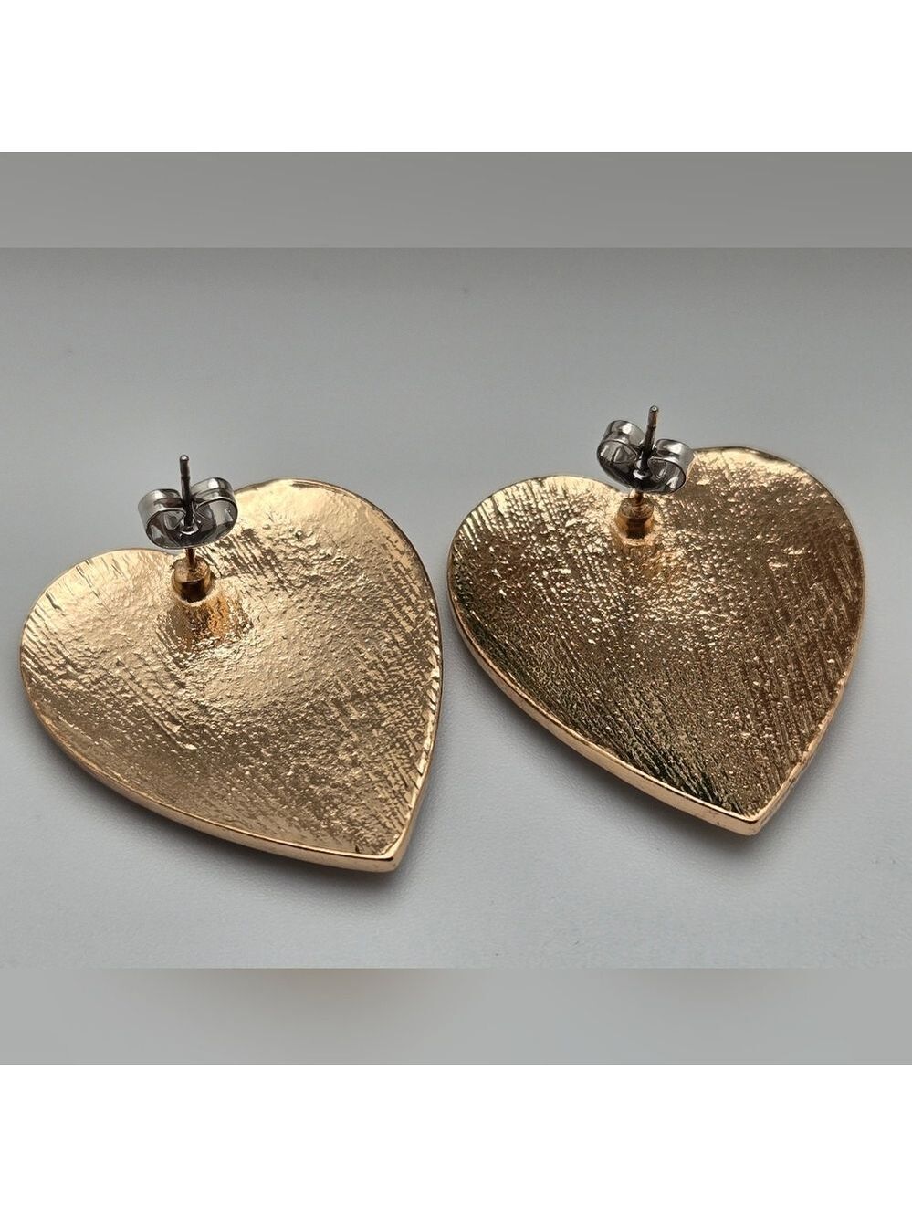 ✨2/$10✨ Large Heart Stud Earrings Gold Tone Pavé  CZ 1.5" Statement Sparkly - Picture 6 of 8